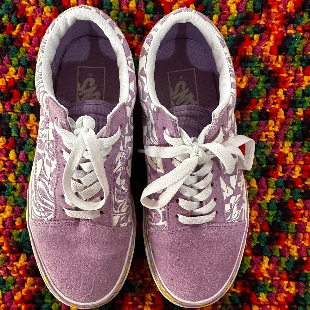 🦄Vans Purple and White Swirly Trippy Chekered Stackform Platform Sneakers🦄 - Picture 2 of 8